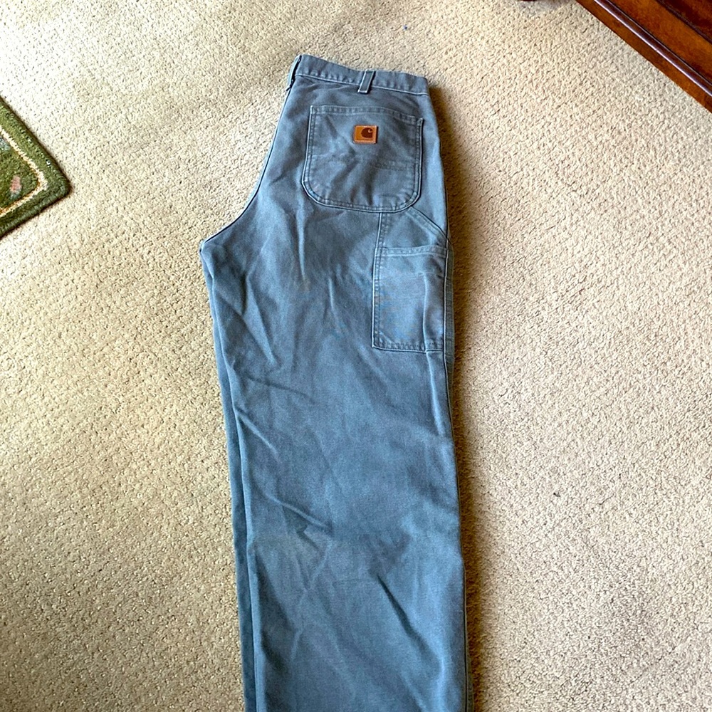 Carhartt Olive Green Work Pants with Brown Logo Patch
